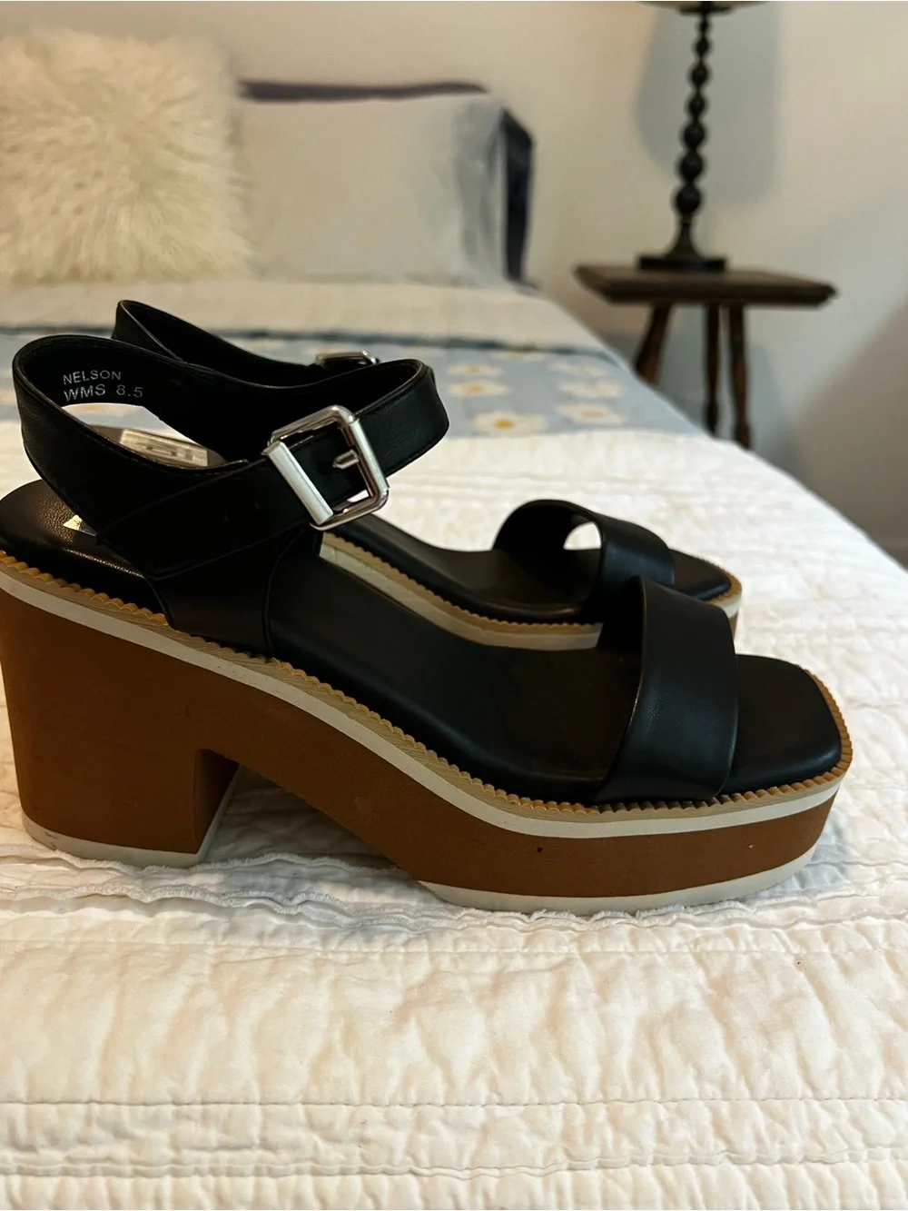DV Dolce Vita Black Platform Block Heel Sandal with Ankle Strap size 8.5